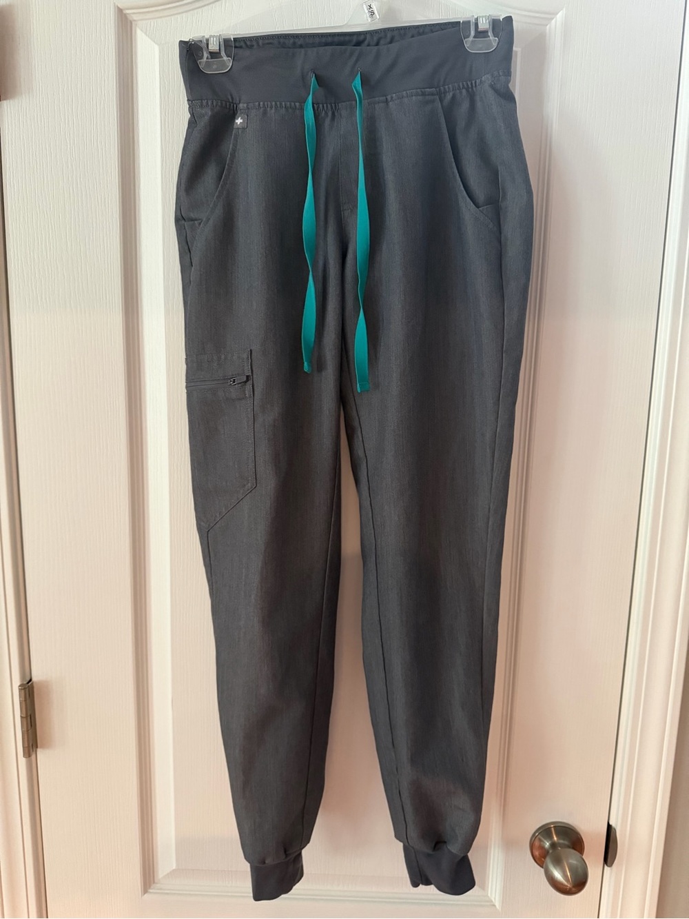Figs Women's Charcoal Joggers with Teal Drawstring